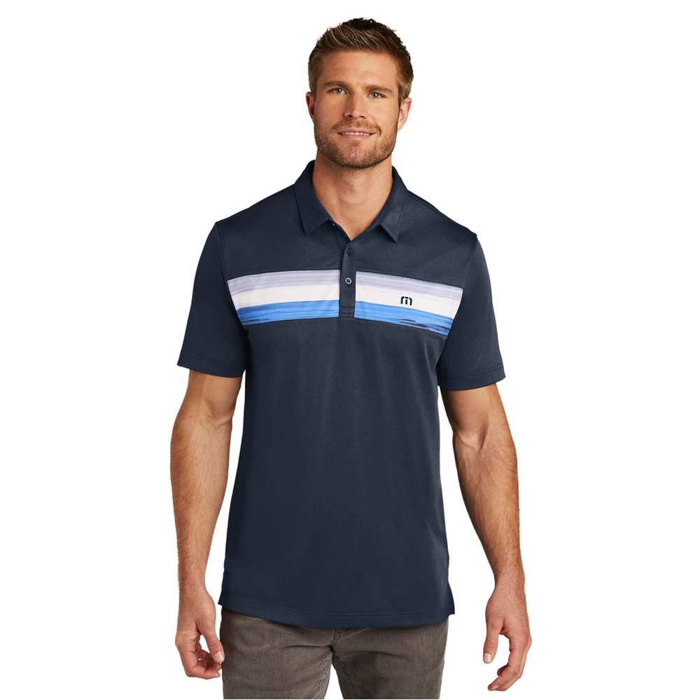 Travis Mathew Monterey Men's Navy and Blue Striped Polo Shirt